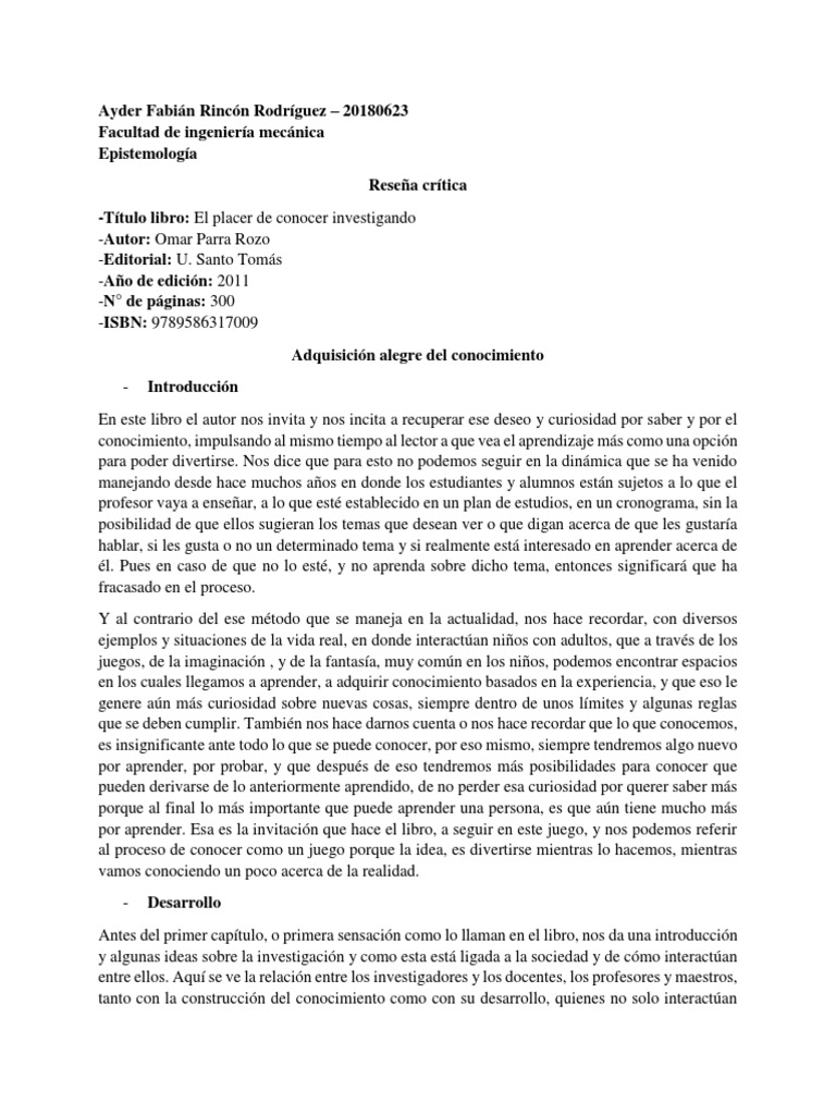 Ejemplo de Reseña Crítica | PDF | Conocimiento | Verdad