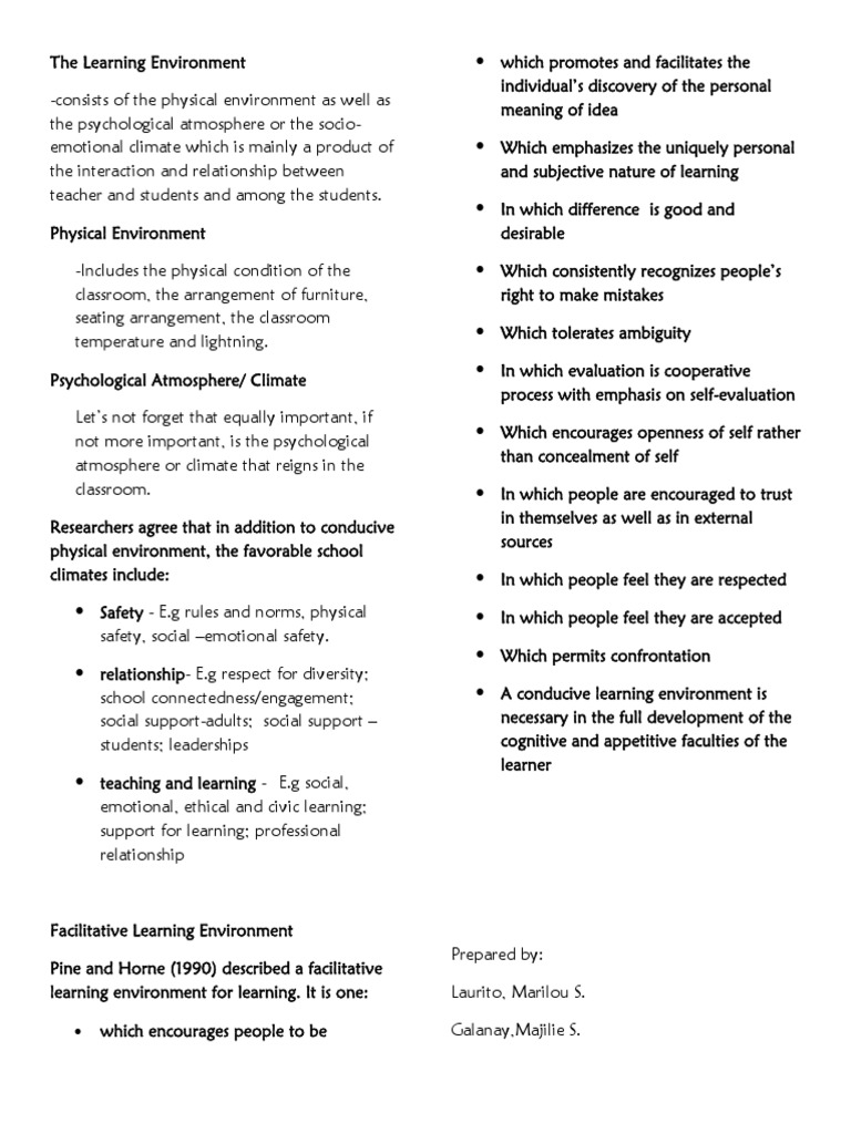 The Learning Environment-Word | PDF | Classroom | Learning