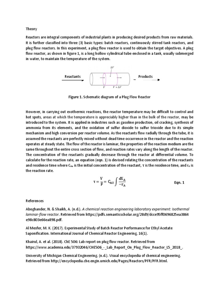Figure 1. Schematic diagram of a Plug Flow Reactor | Chemical Reactor ...