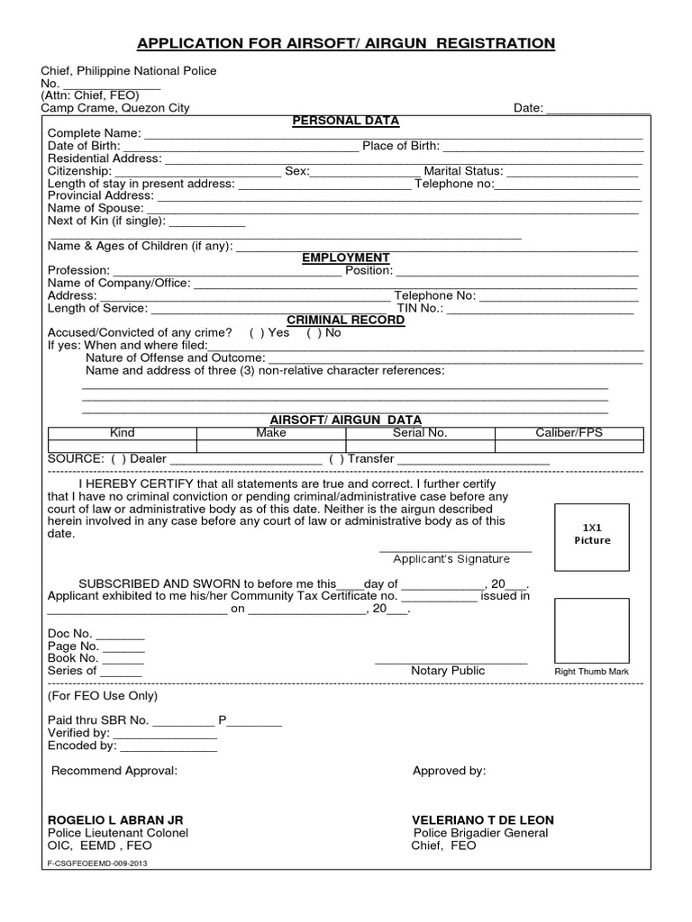 Application For Airgun Registration PDF Public Law Common Law