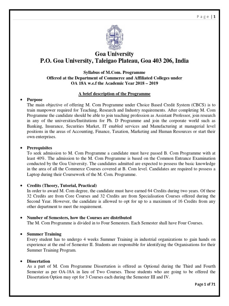 M.Com Programme Syllabus at Goa University | PDF | Foreign Exchange ...