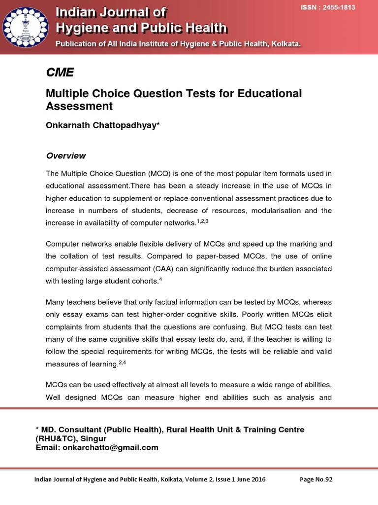 Multiple Choice Question Tests For Educational Assessment: Onkarnath ...