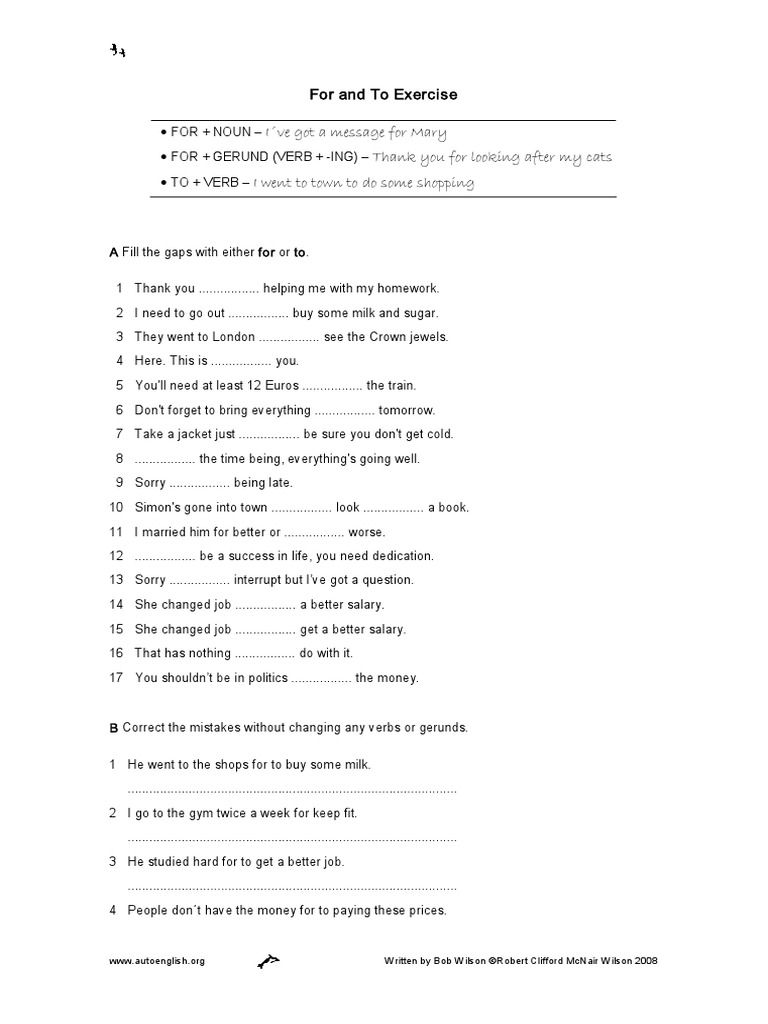 For or To (Grammar Exercise) | PDF | Scientific Classification ...