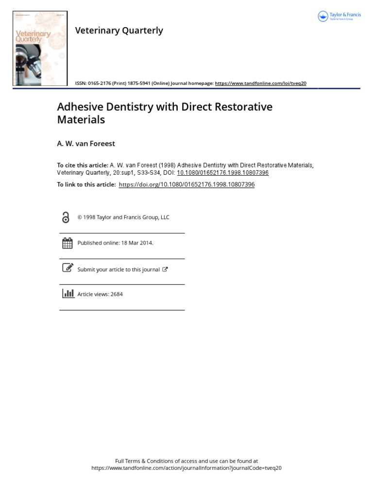 Adhesive Dentistry With Direct Restorative Materials Veterinary