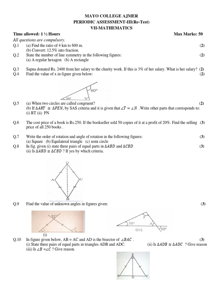 Mathematics Re-Test Assessment Guide | PDF | Rectangle | Triangle
