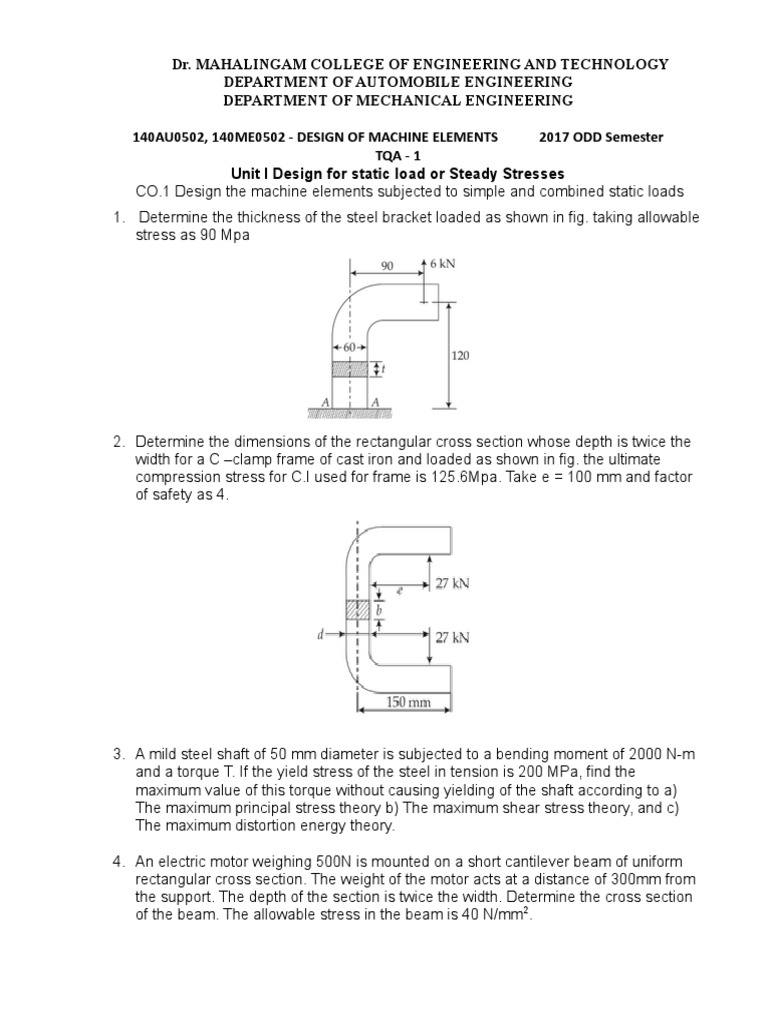 Machine Elements Design Problems Solutions | PDF | Ultimate Tensile ...