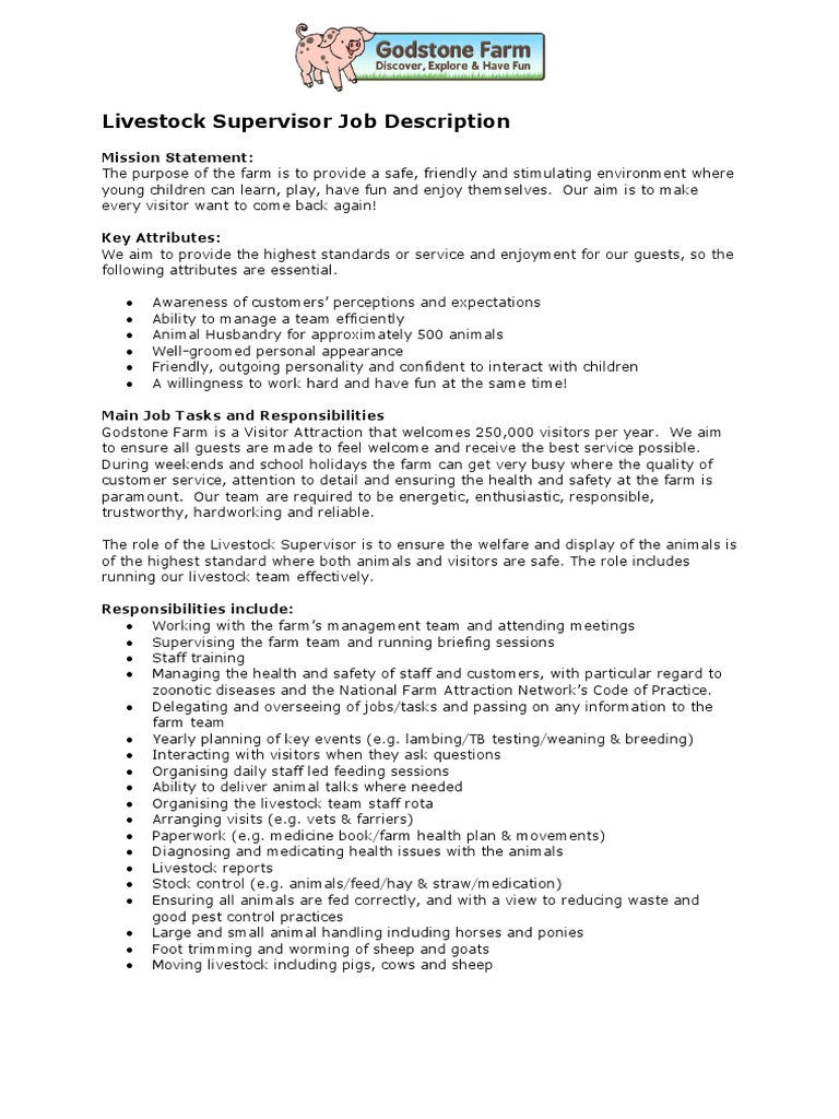 Livestock Superviser Job Description JB SD PDF Livestock Sheep