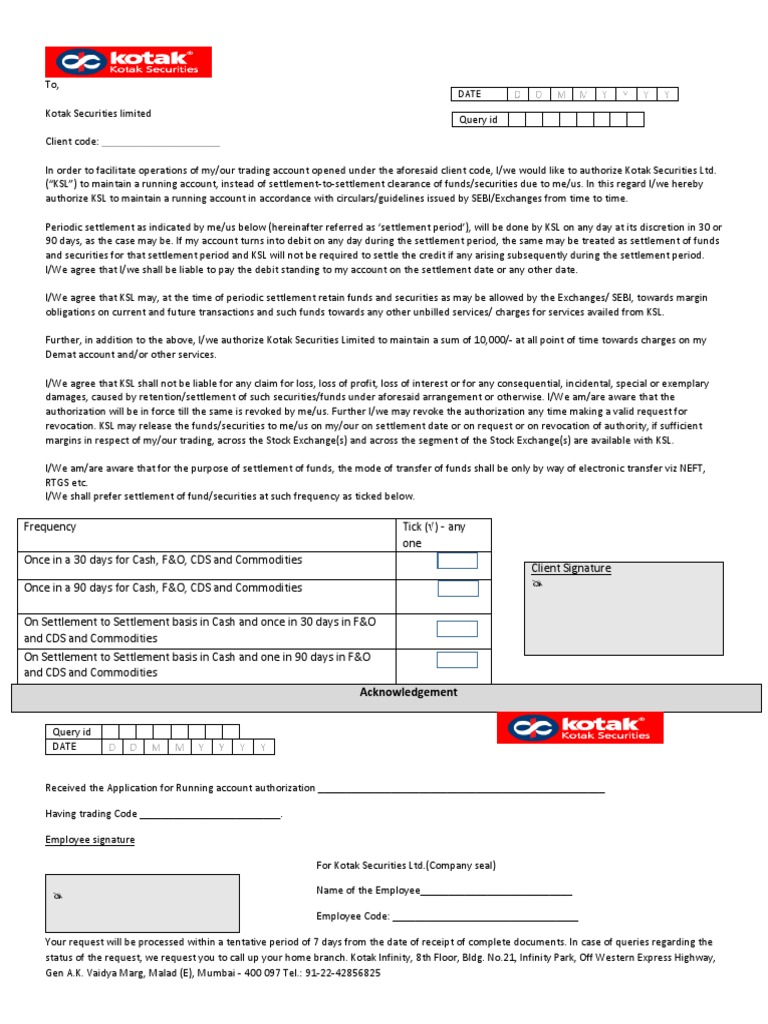 Running Account Authorisation PDF Securities (Finance) Debits And