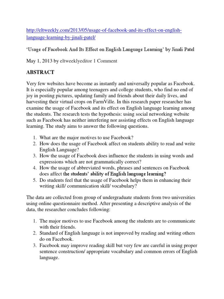 Language Comprehension in Using Facebook | PDF | Social Media | Popular ...