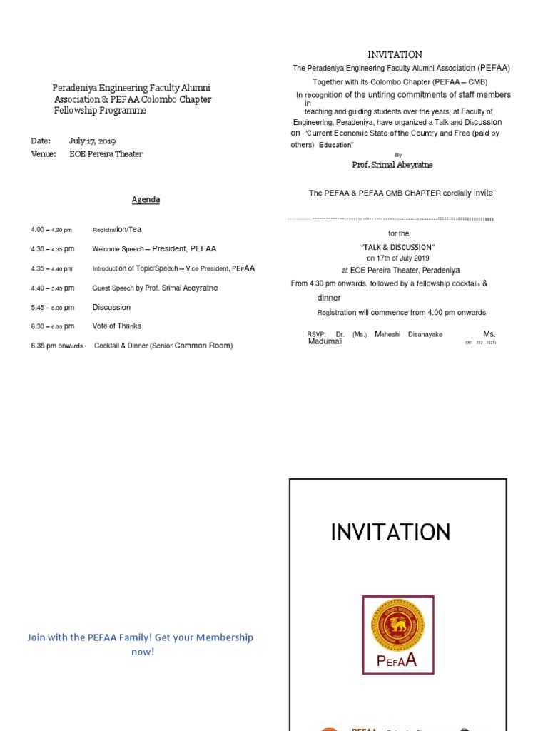 PEFAA Alumni Event: Talk & Dinner | PDF