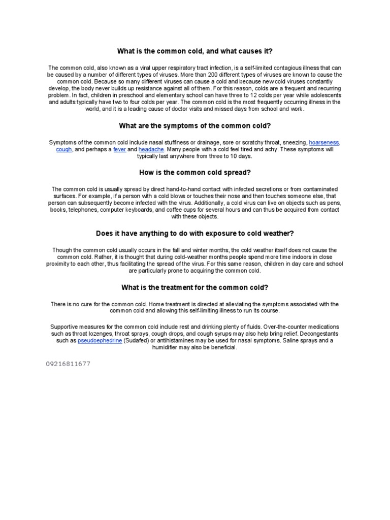 Understanding the Common Cold Causes | PDF | Common Cold | Clinical ...