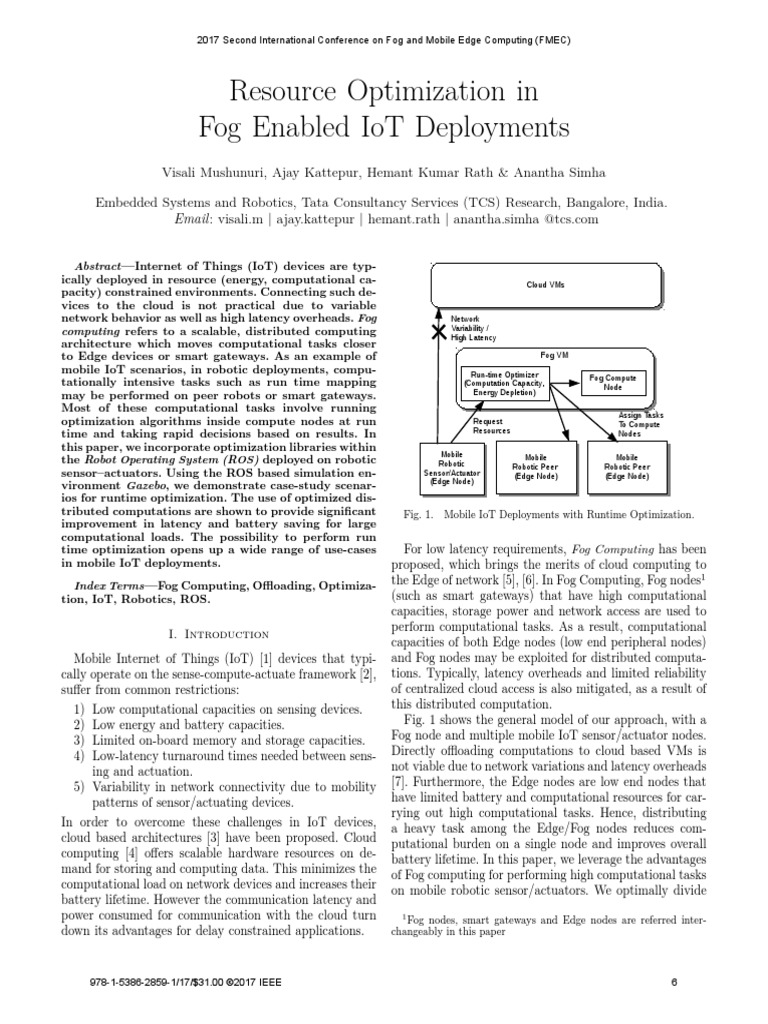 Fardapaper Resource Optimization in Fog Enabled IoT Deployments | PDF ...