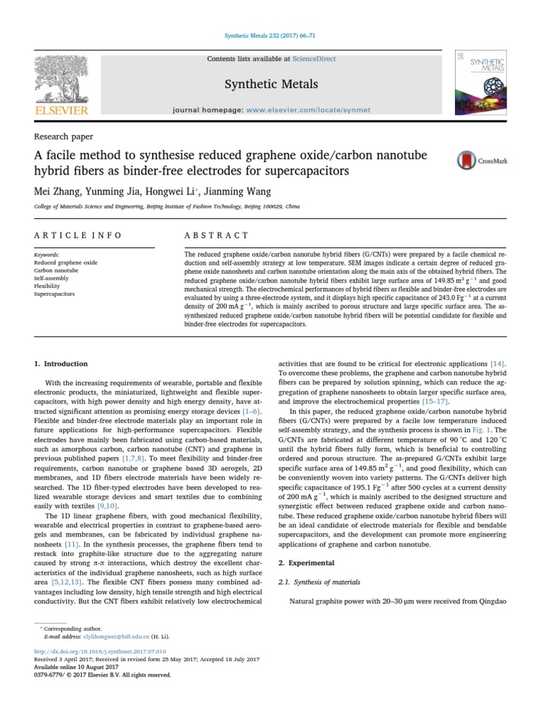 A Facile Method To Synthesise Reduced Graphene Oxide - Carbon Nanotube ...