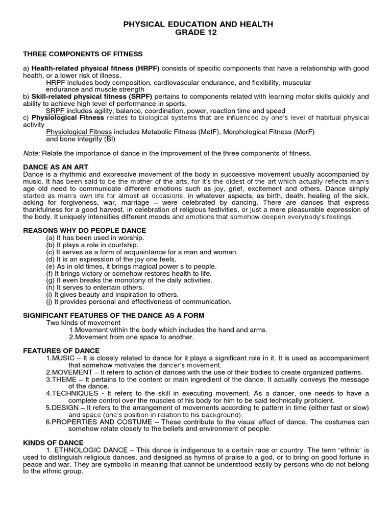 Physical Education and Health Grade 12: Three Components of Fitness ...