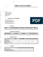 Investment Analysis Summary Used by VCs