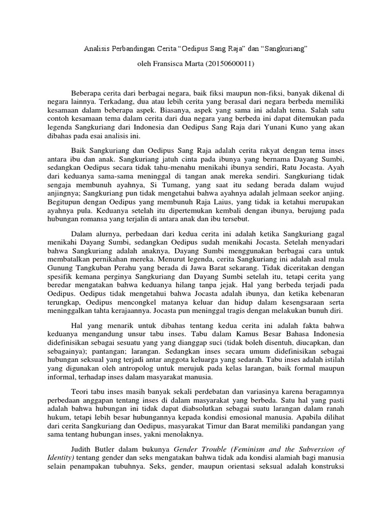 Comparative Analysis Of Oedipus And Sangkuriang Fransisca Marta 20150600011