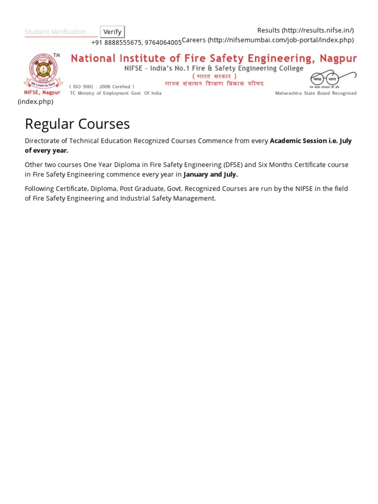 Courses National Institute of Fire Safety Engineering, Nagpur PDF