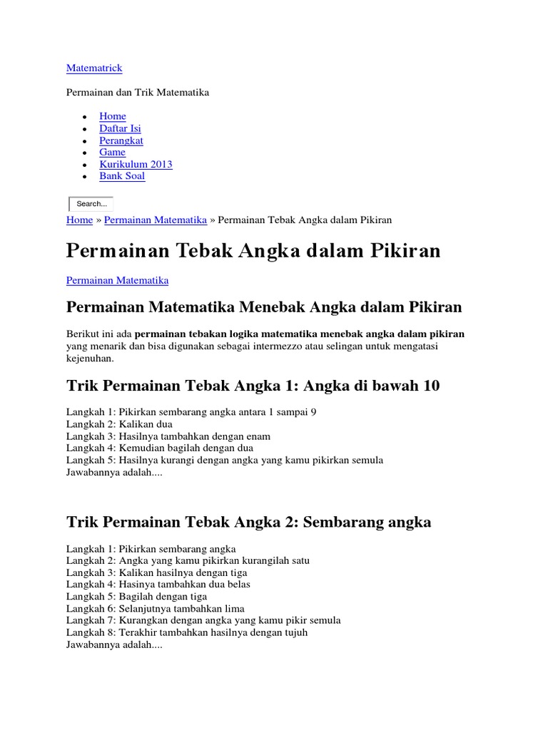 Tips Trick Permainan Tebak Angka 1 2 3 Docx