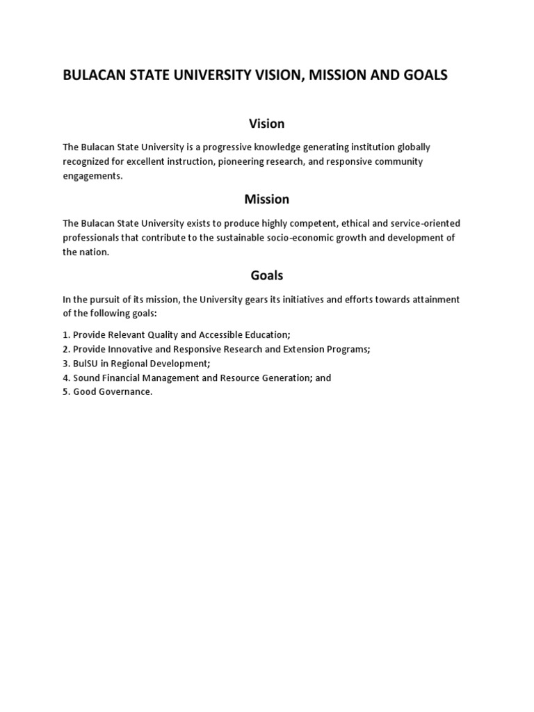 Bulacan State University Vision, Mission, Goals and Aspirations | PDF