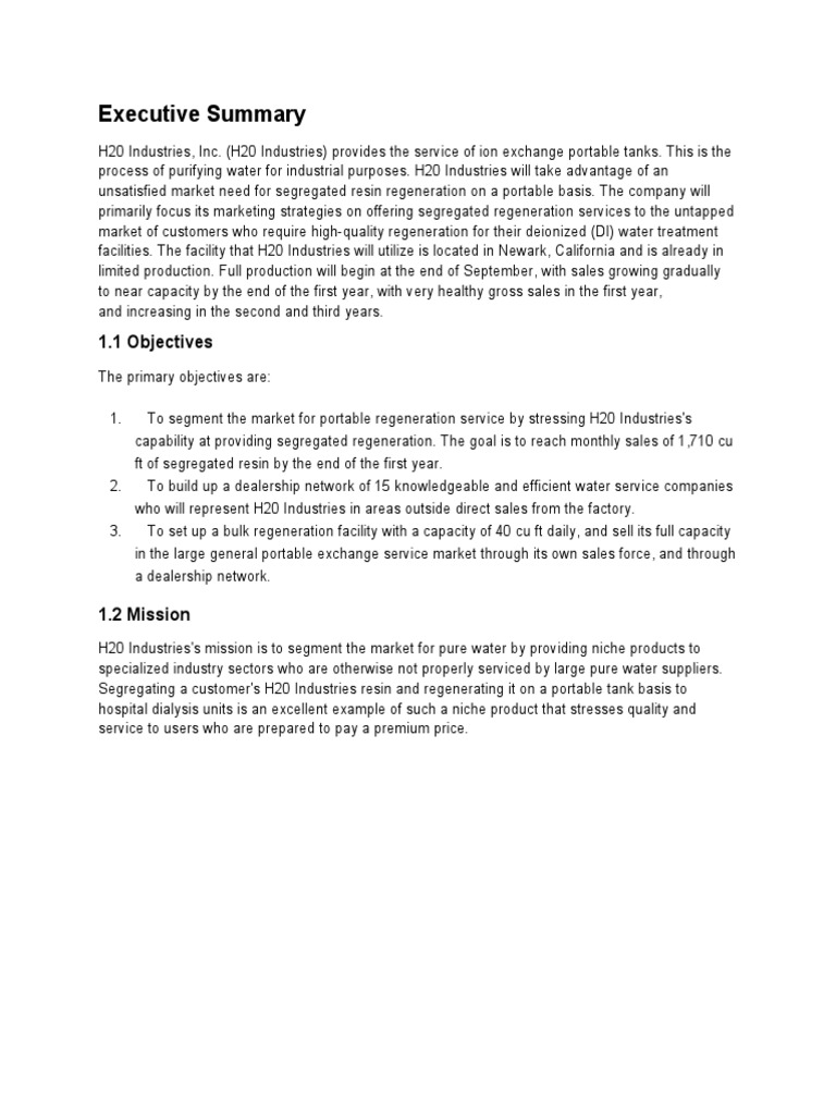 Business Plan Water Bottling