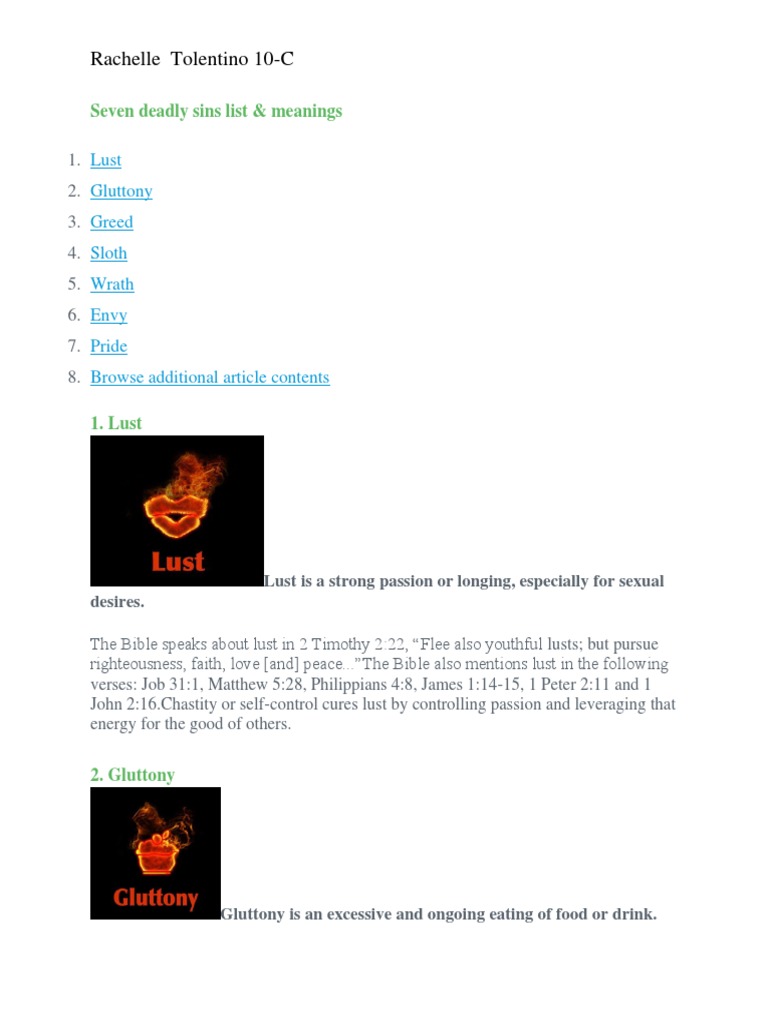 Seven Deadly Sins List Seven Deadly Sins Christianity