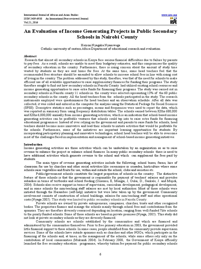 Income Generation in Nairobi Secondary Schools | PDF | Kenya | Schools