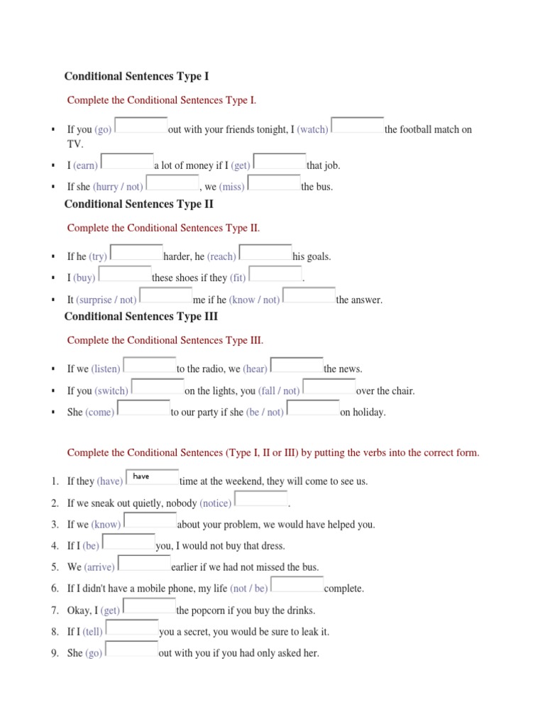Complete The Conditional Sentences Type I | PDF