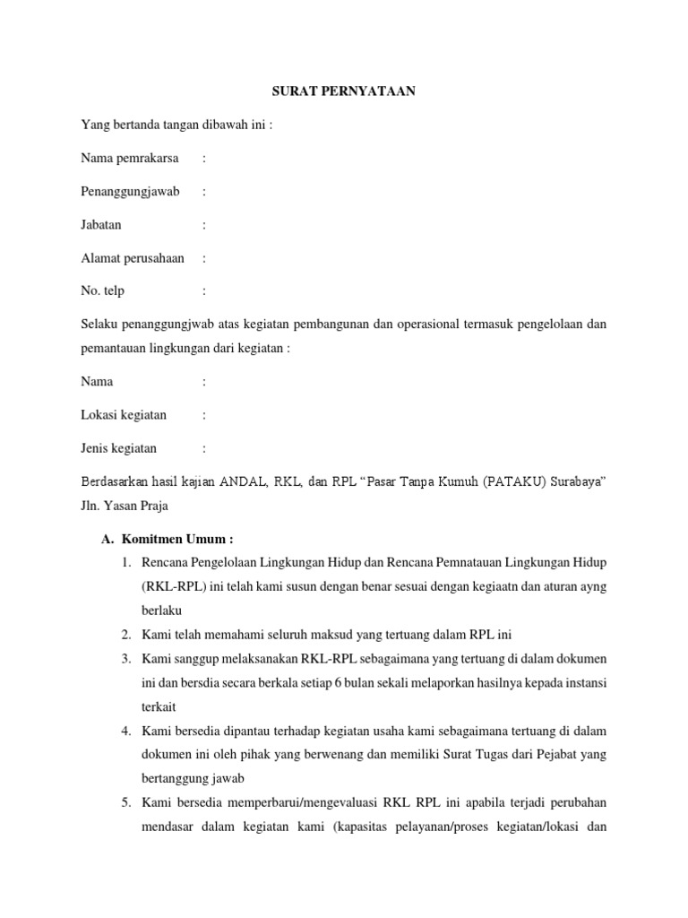 Surat Pernyataan RKL RPL | PDF