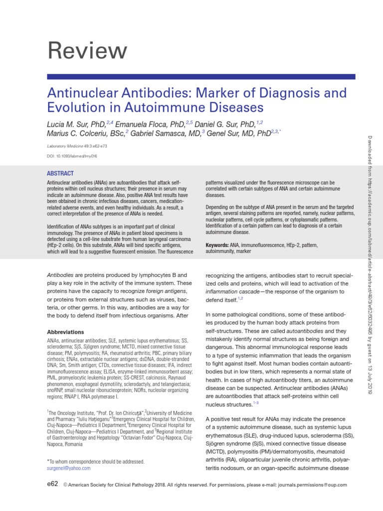 Antinuclear Antibodies Marker of Diagnosis and Evolution in Autoimmune