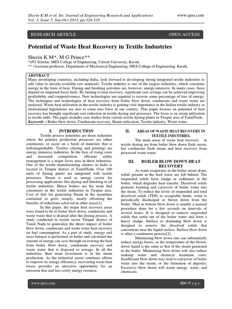 Textile Industry Heat Recovery | PDF | Boiler | Steam