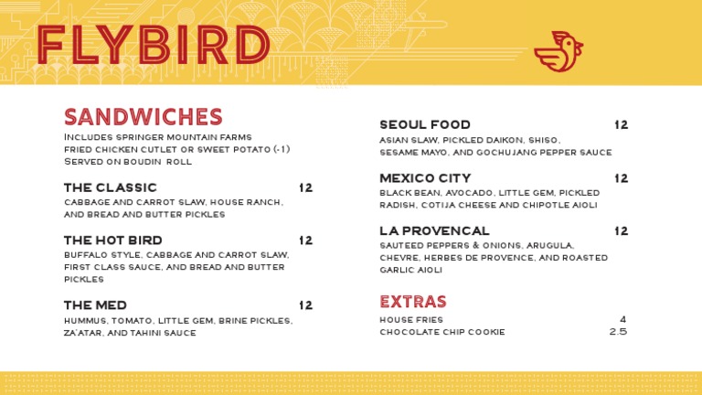Flybird Sandwich Menu Options | PDF