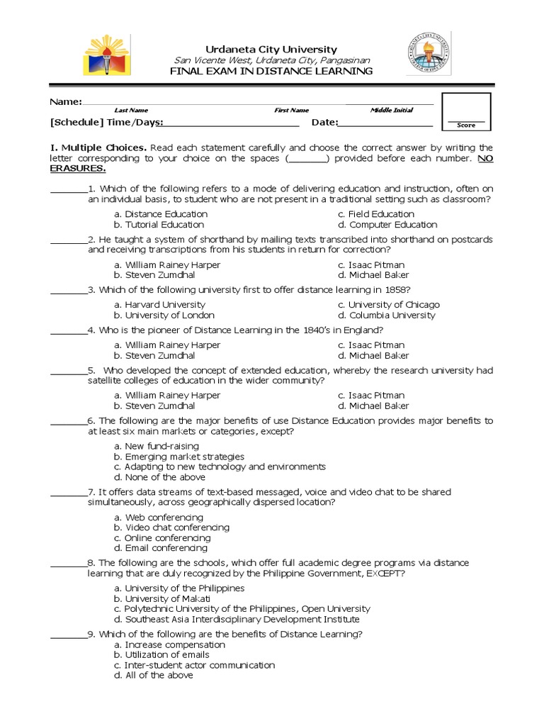 Final Exam for Distance Education | PDF | Distance Education ...