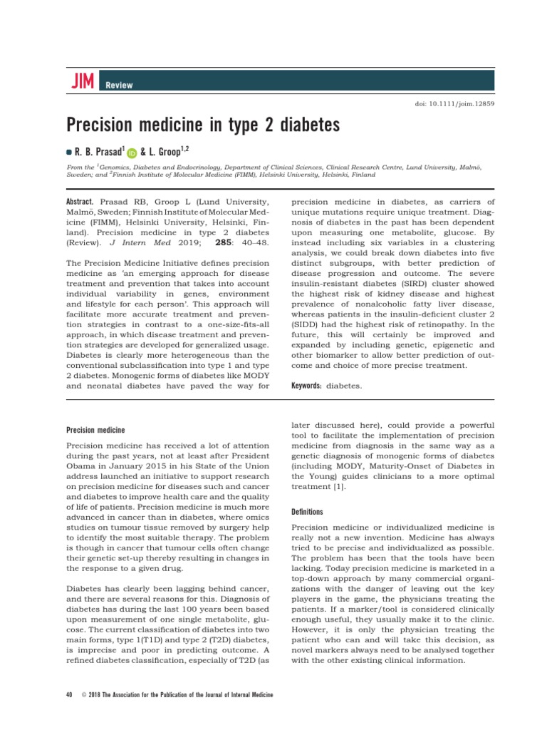 Precision Medicine in Type 2 Diabetes: R. B. Prasad & L. Groop | PDF ...
