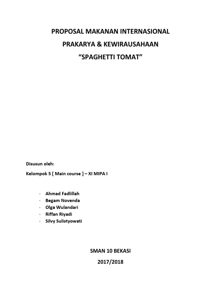 Contoh Proposal Makanan Internasional