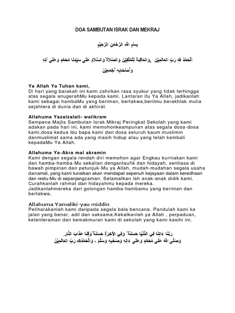 Doa Sambutan Israk Dan Mekraj Pdf