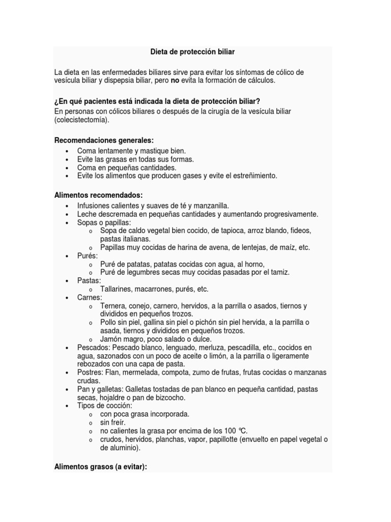 Dieta Protección Biliar | PDF | Pasta | Carne