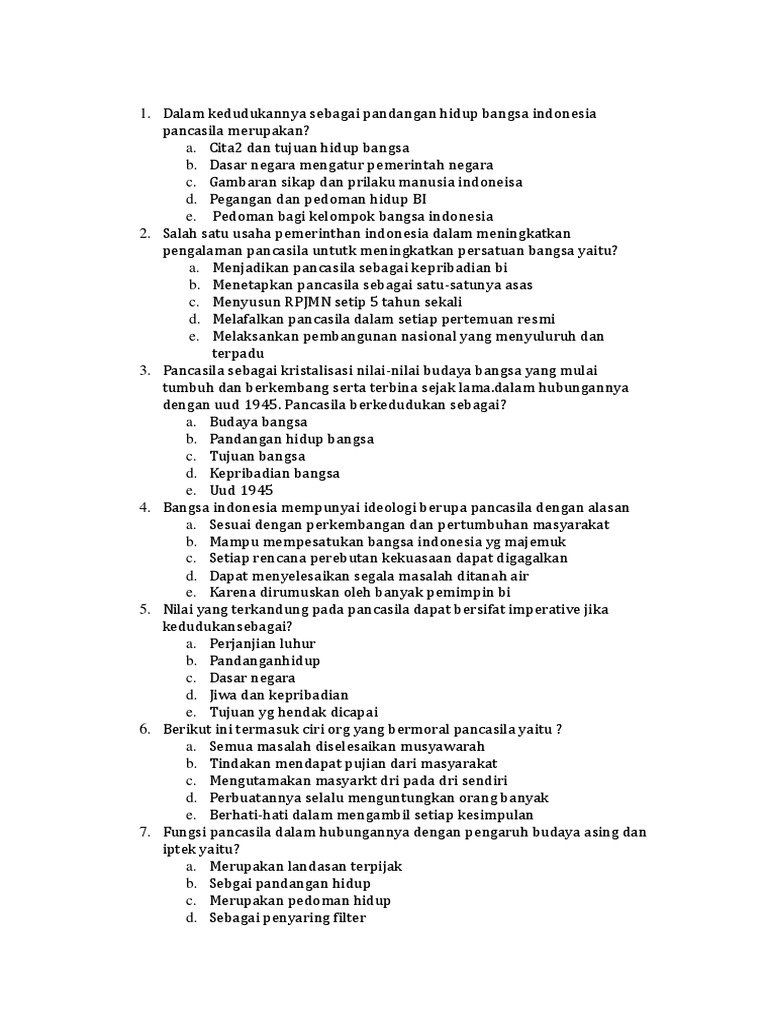 Dalam Kedudukannya Sebagai Pandangan Hidup Bangsa Indonesia Pancasila Merupakan Pdf