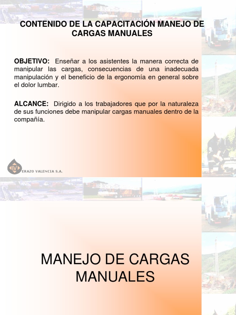 Manejo de Cargas Manuales | PDF | Dolor lumbar | Factores humanos y ...