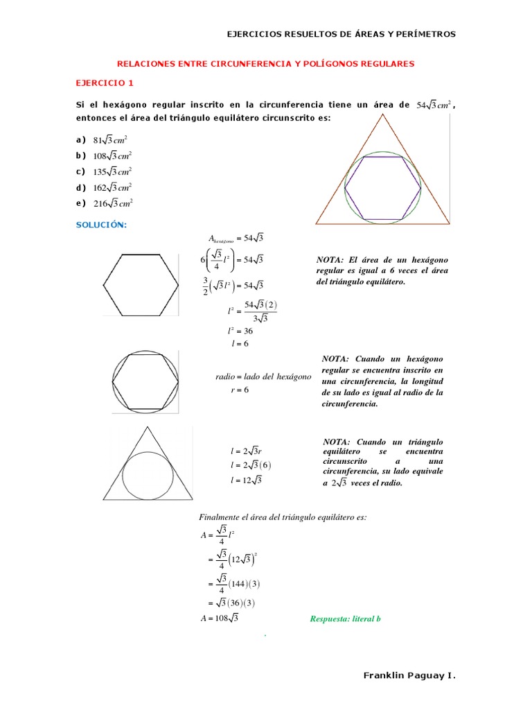 Ejercicios resueltos de áreas y perímetros.pdf | Triángulo | Circulo