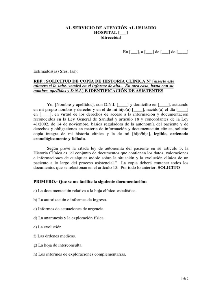 Modelo de Solicitud de Historia Clínica  PDF  Historial médico