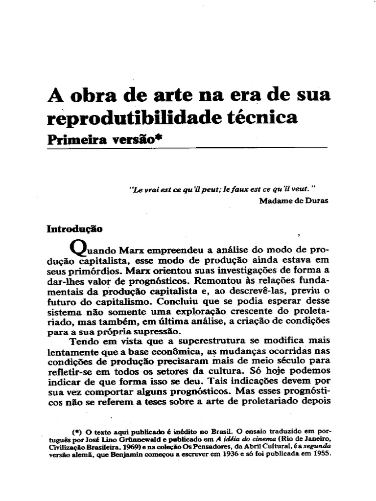 A Obra de Arte Na Era de Sua Reprodutibilidade Técnica - Walter ...