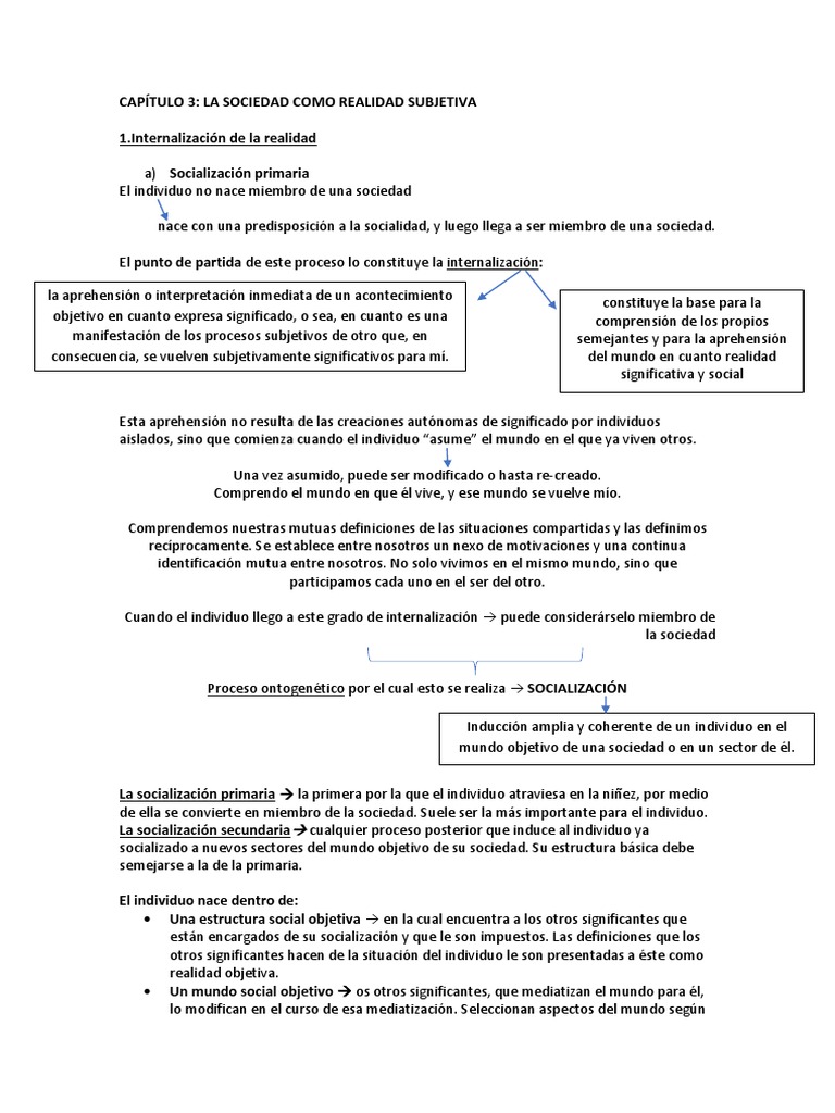 Capitulo 3 Berger Y Luckmann Pdf Socialización Realidad