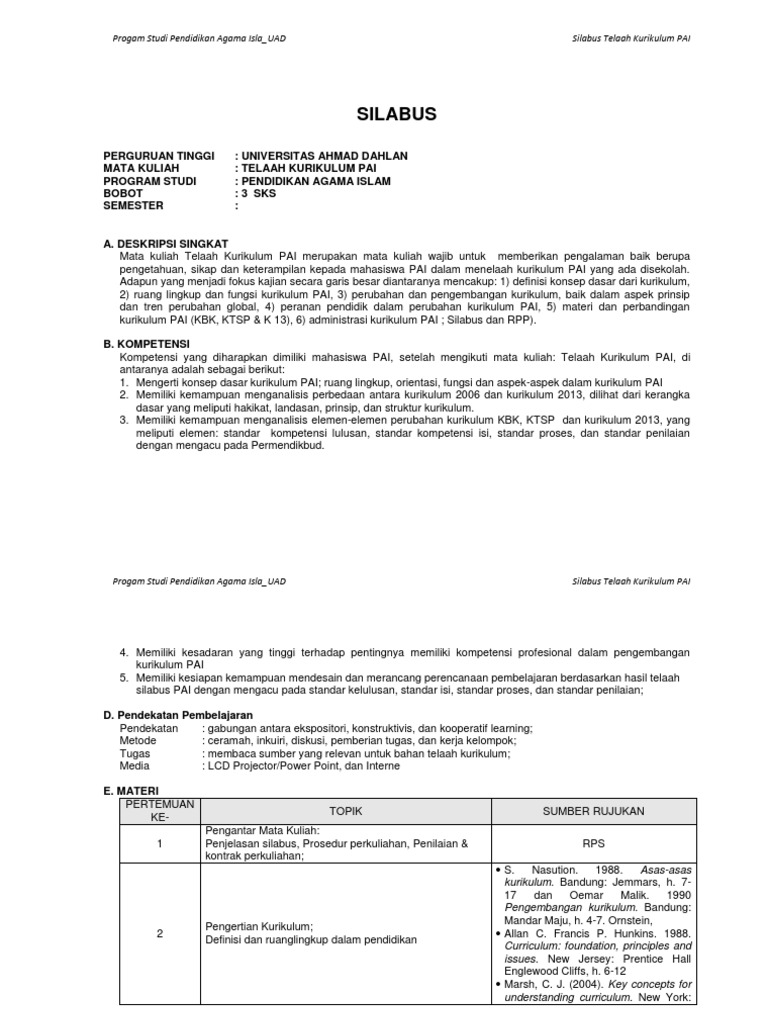 Rps Telaah Kurikulum Pai Pdf