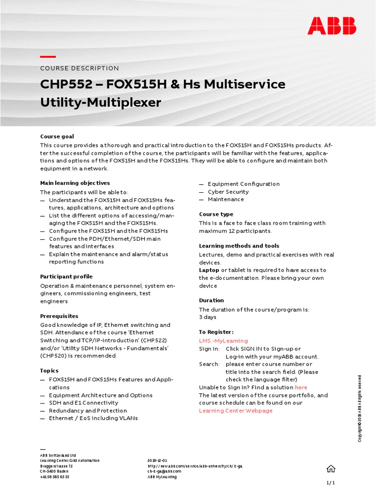 CHP552 FOX515H & Hs Multiservice Utility Multiplexer PDF
