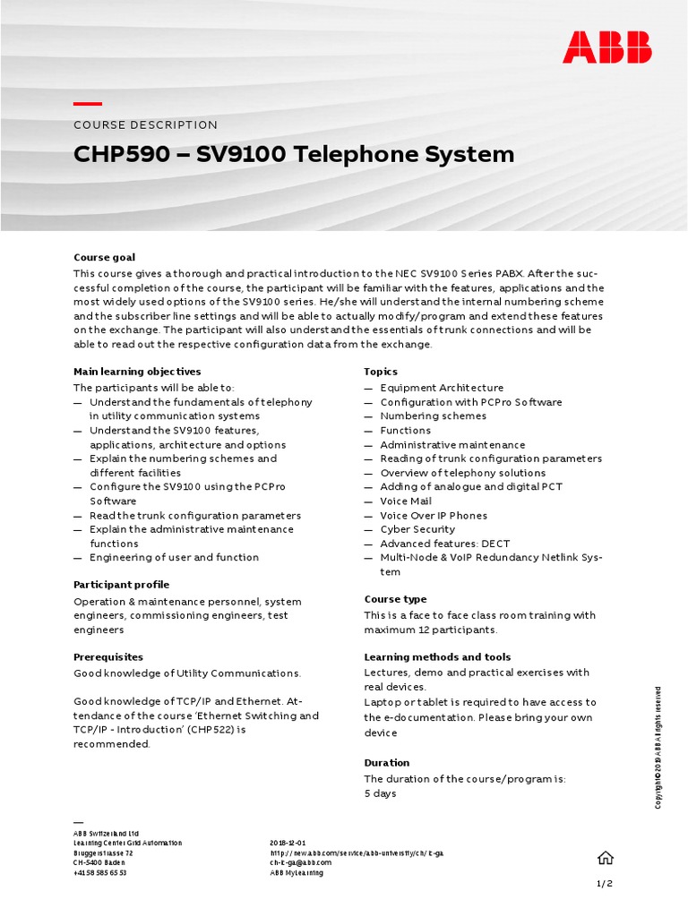 CHP590 SV9100 Telephone System PDF Voice Over Ip Telephony
