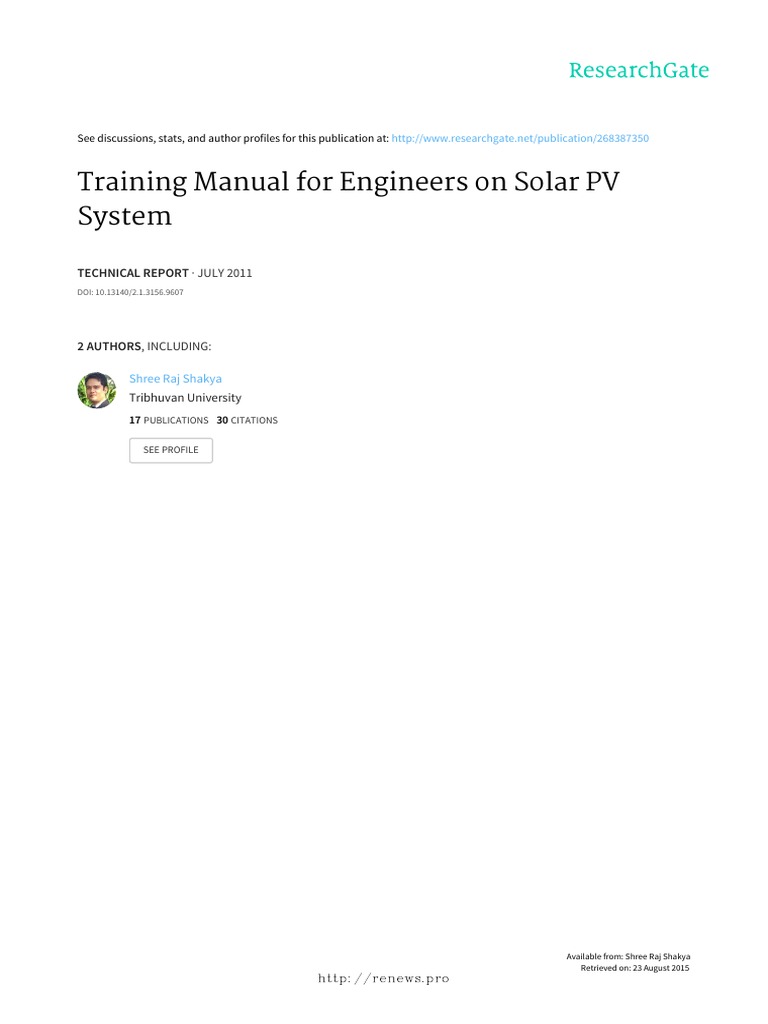 Training Manual for Solar PV Engineers | PDF | Ac Power | Electric Power