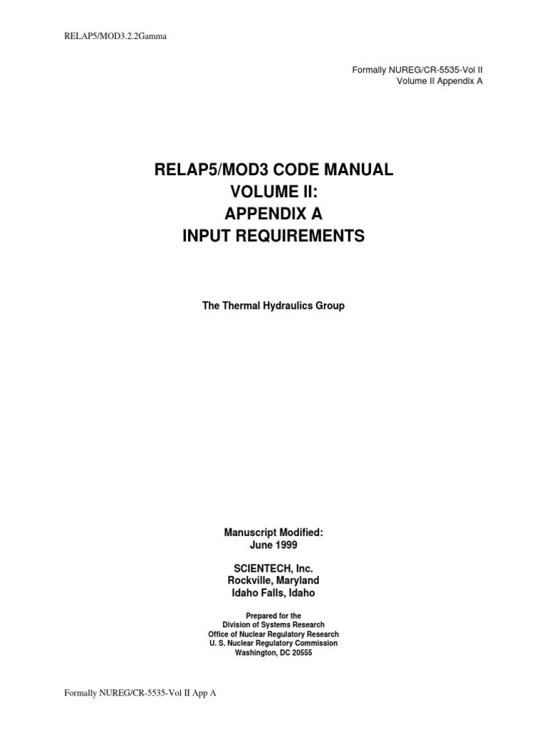 RELAP5/MOD3 Code Manual Overview | PDF | Input/Output | Computer