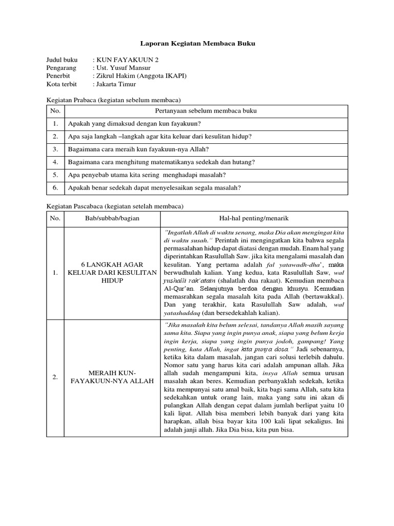 Laporan Kegiatan Membaca Buku Pdf