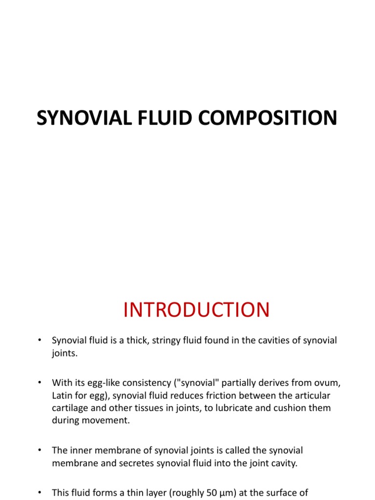 Synovial Fluid Composition and Functions | PDF | Gout | Tissue (Biology)