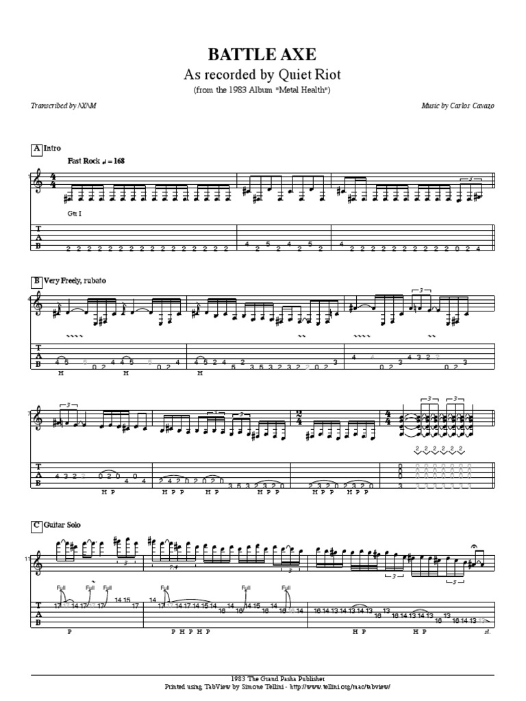 Quiet Riot Battle Axe PDF